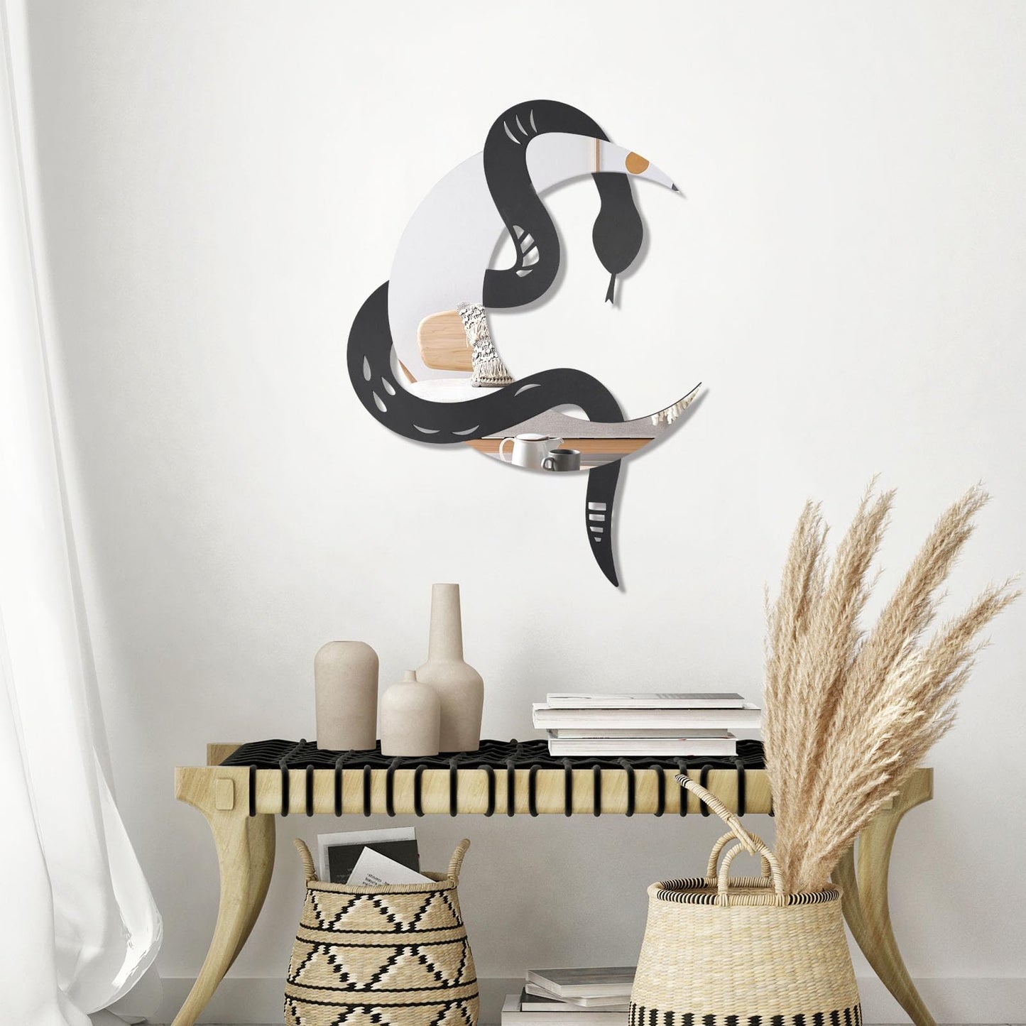 OYEFLY Black Snake and Crescent Moon Mirror Wall Decor,Gothic Snake Decorative Mural (style 1)