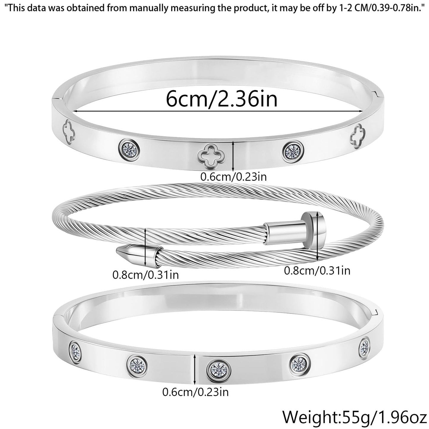 Camhanno Gold Bracelets for Women - Crystal Stackable Bangles with Friendship & Love Theme - Stainless Steel Jewelry, Ideal Birthday Gift (Style 9)