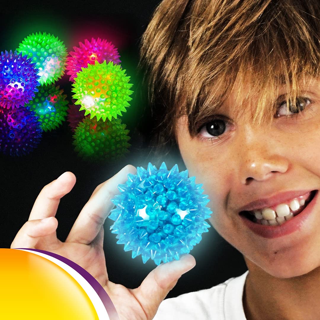JA-RU Light Up Rubber Spike Balls (Pack of 4 with Flashing Lights) | Great Fidget Toy for Kids | Bulk Bouncing Sensory Balls | Plus 1 Bouncy Ball. #695-4p