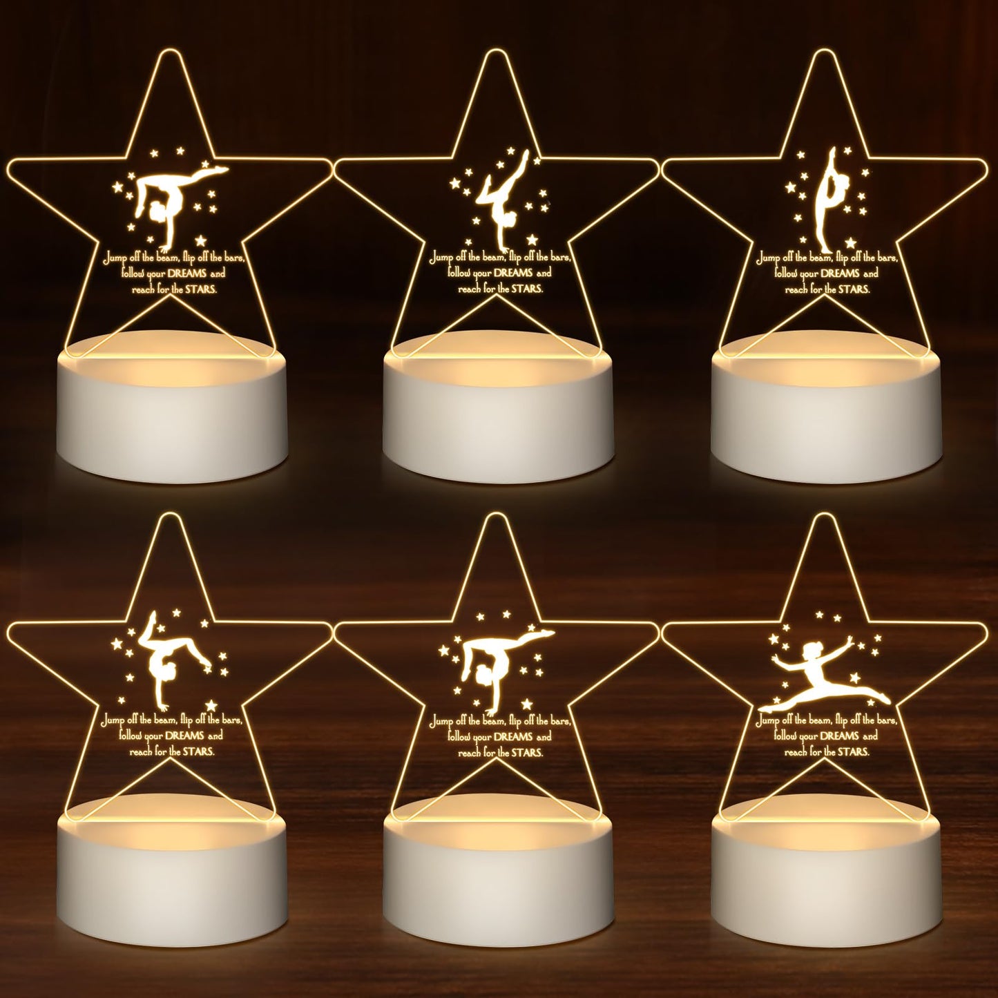 Kittmip 6 Pcs Gymnastics Stuff Gifts 3D Night Light with Base Inspirational Acrylic Appreciation Gymnastics Lamp LED for Student Dance Team Gymnast Gifts