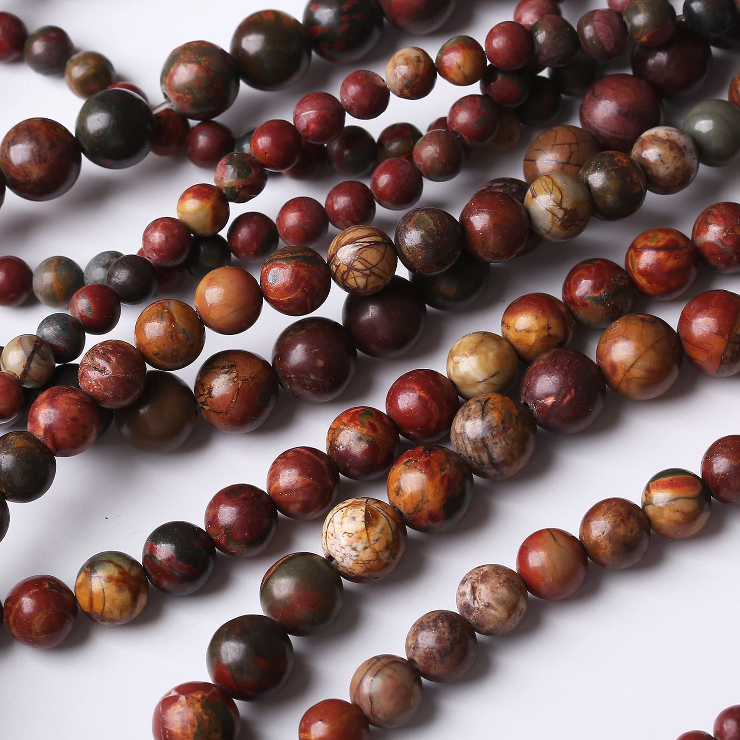 48PCS 8MM Natural Picasso Jasper Round Loose Stone Beads for Jewelry Making DIY Energy Stone Healing Power Bracelet 15"