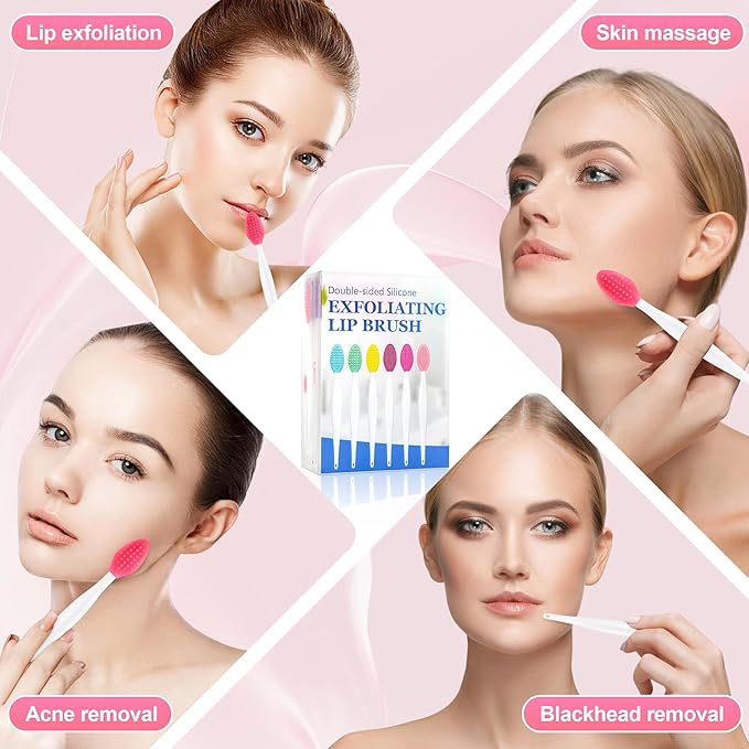 MINGOMINGO 30 Pack Lip Scrub Brush, 3-in-1 Double Sided Silicone Exfoliating Lip Brush for Dark Lips & Nose Care, 6 Colors Exfoliator & Massage & Blackhead Remover, Boxed & Individually Sealed