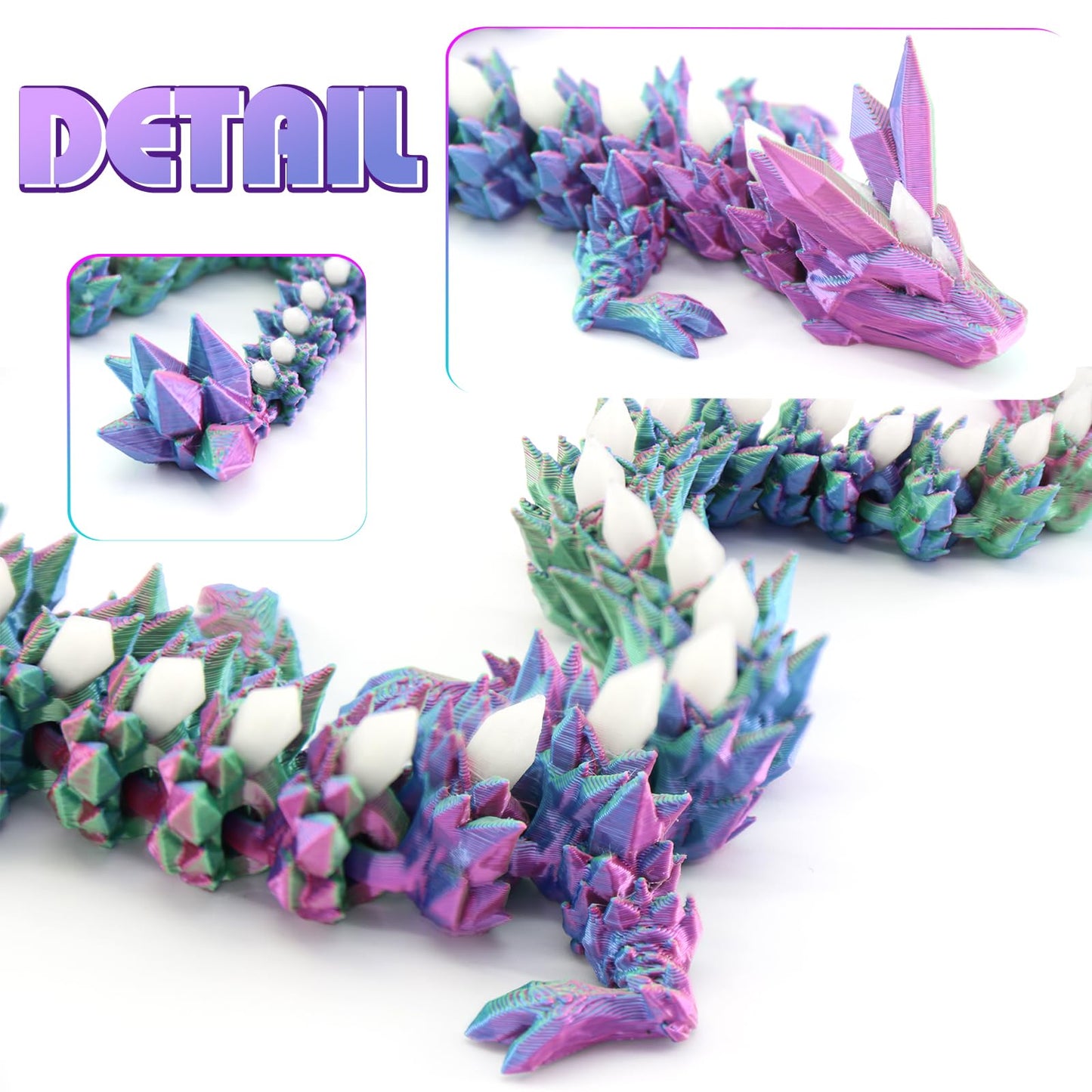 DEFORAGE 3D Printed Dragon Decoration, Glacier Crystal Dragon Glow in the Dark 3D Printed Animal Model, 3D Printed Dragon Statue Executive Desk for Home Office Decor Executive（Sky Blue&Rose red）