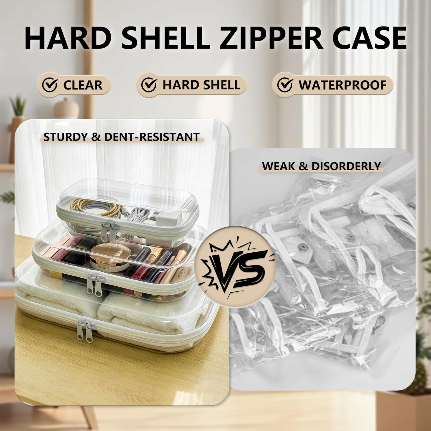 Dimore Ultimate Organizer Kit - 6 Pack Clear Hard Shell Zipper Case (2 Large + 2 Medium + 2 Small) Multi-Size Set, Complete Storage Solution for Makeup, Crafts, Toys, Electronics (6Pack)