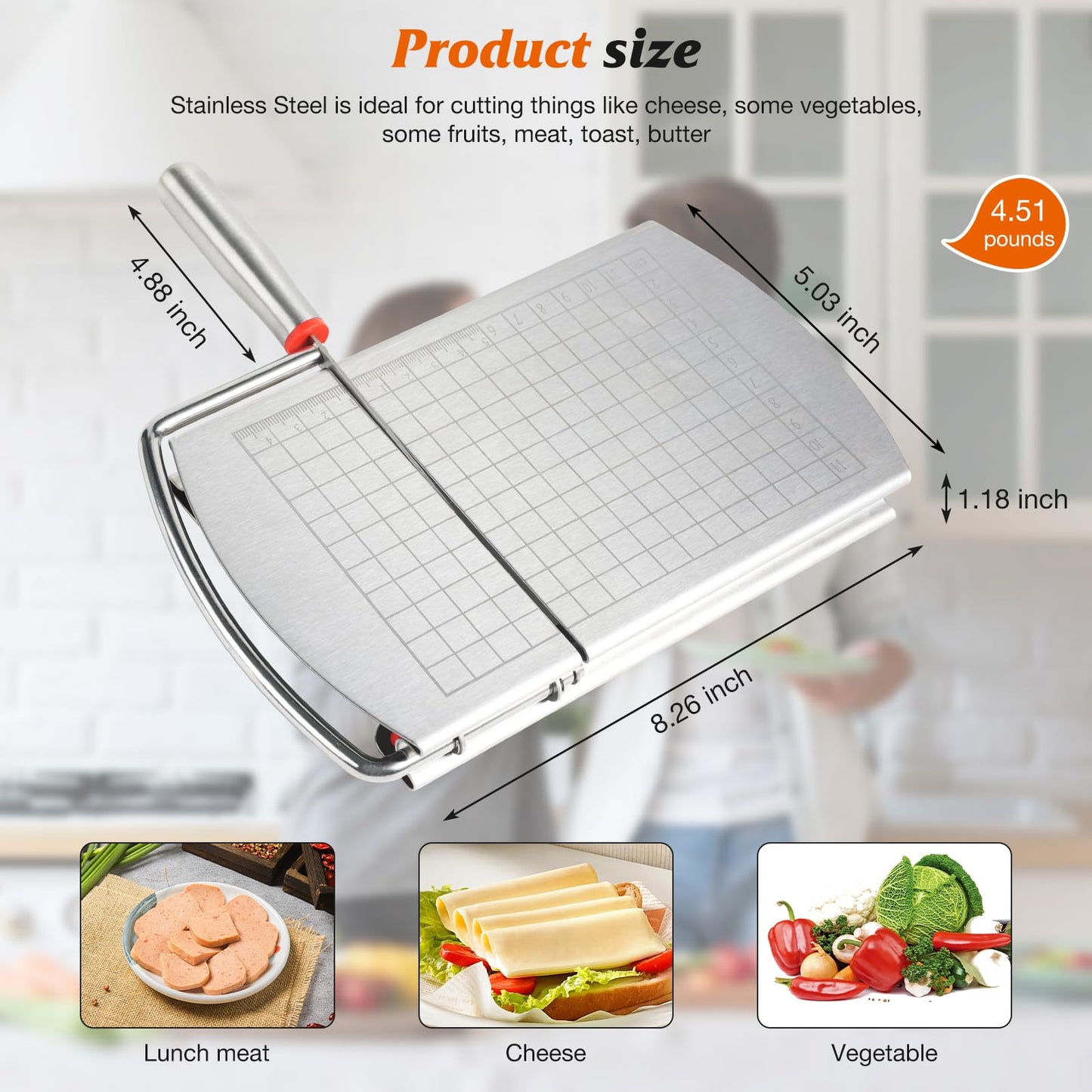 DGLOZE Cheese Slicer Cutter, Stainless Steel Cheese Cutter Board with Blade for Block Cheese, Vegetables, Butter, Sausages, Bread