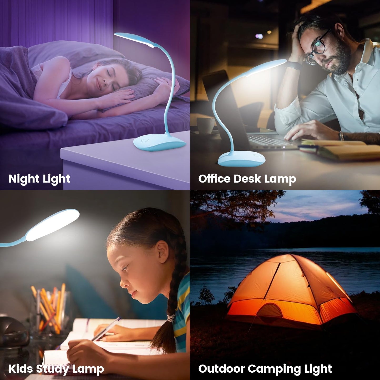 Battery Powered Desk Lamp, Portable Lamps Rechargeable 3 Color Modes Touch Control Stepless Dimming, Wireless Desk Lamp with 4000mAh, Small LED Table Light for Dorm Study Office Bedroom,2-Pack,Blue