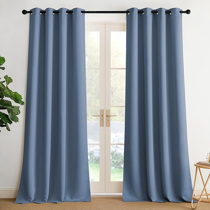 NICETOWN Room Darkening Draperies Curtains Panels, 2 Panels Stone Blue W52 x L108