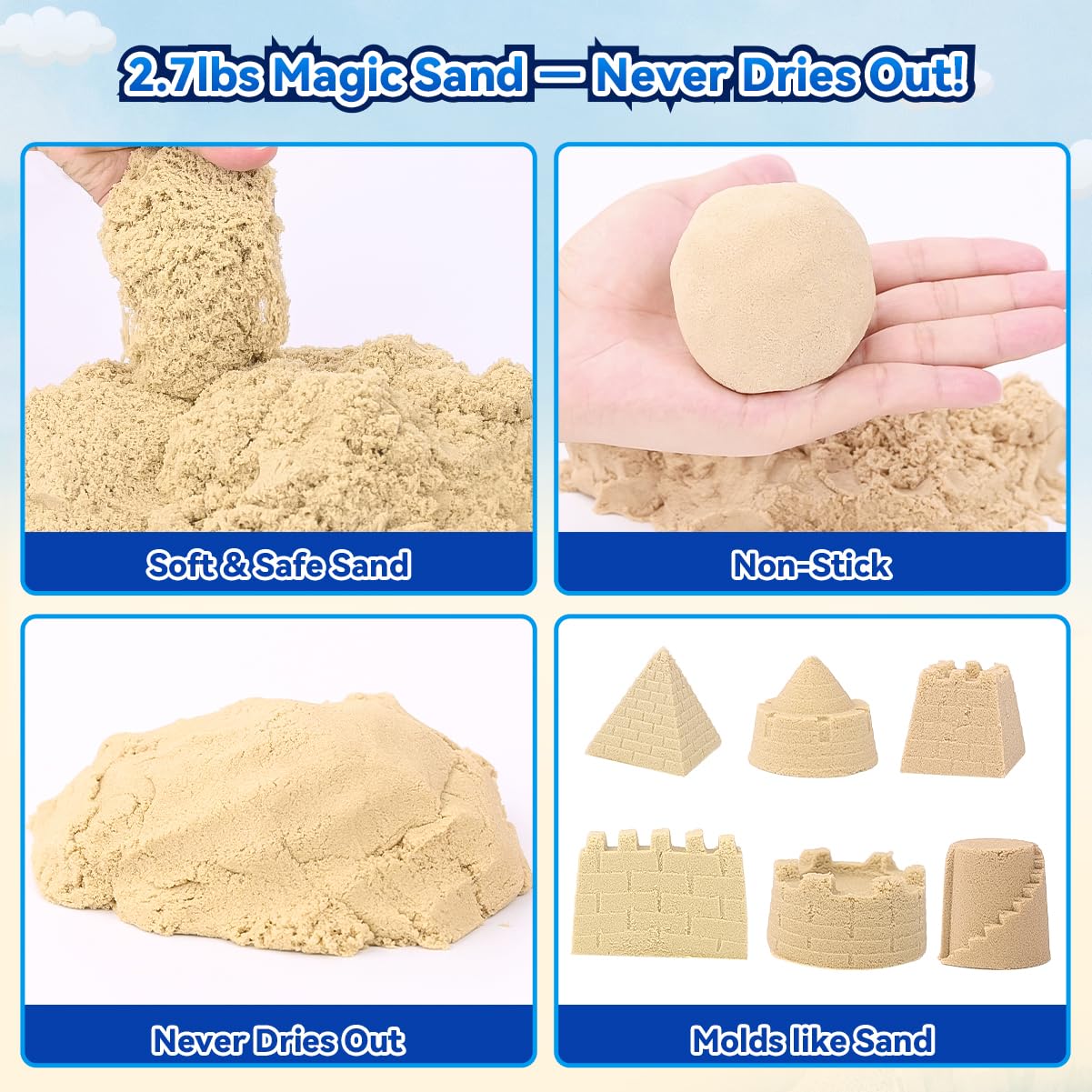 Sensory Beach Toys for Toddlers - 44PCS Sand Construction Kit with 8 Trucks, Foldable Sandbox, 2.7lbs Magic Sand, Crane, Signs, Molds, Shovel – Outoor Toys for Boys & Girls Ages 3+