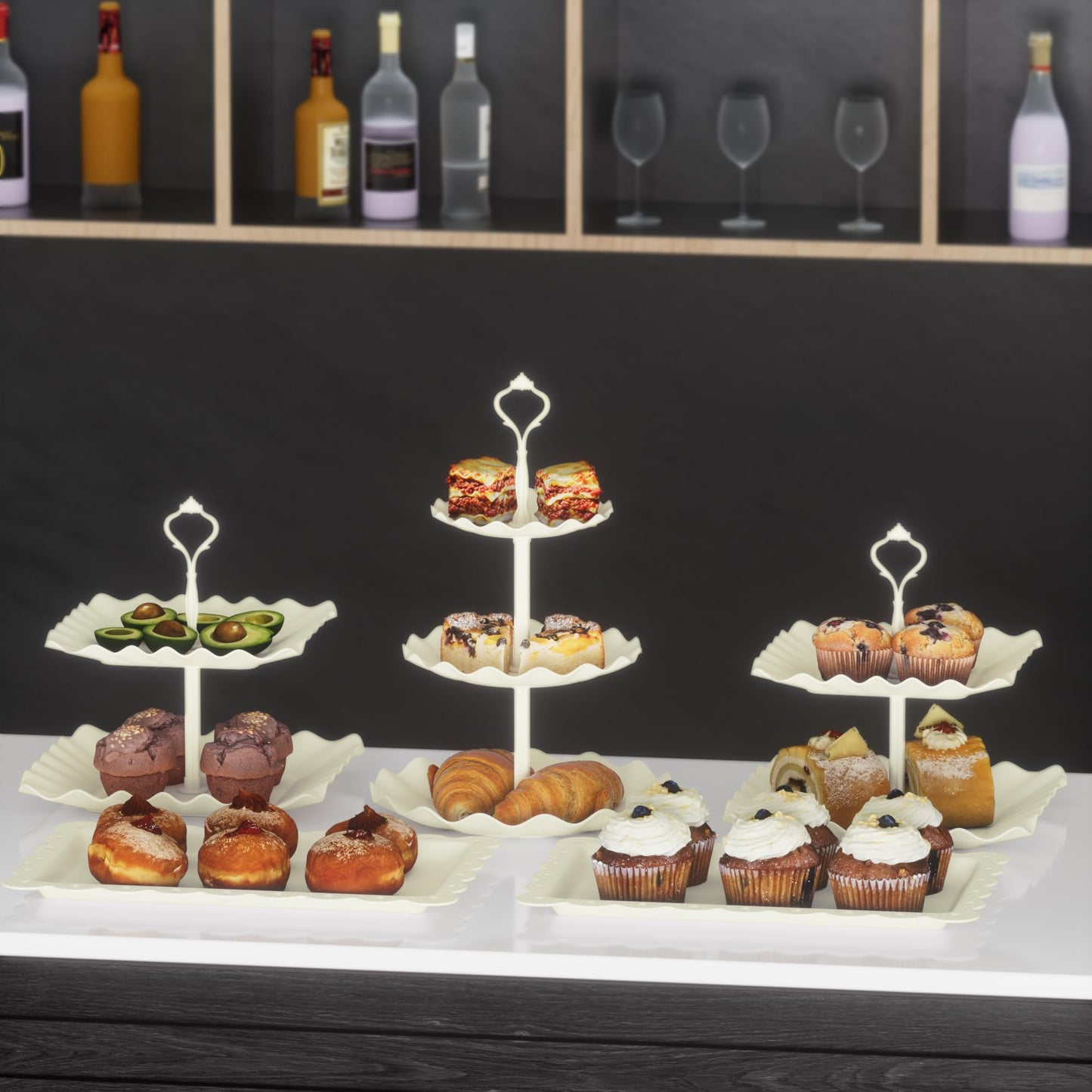 10 Pack Cake Stand Set with 3 x Two-Tier and 3 x Three-Tier Cupcake Stands, Plastic Dessert Table Stand Set 3 Tired Cookie Tray and 4 Pcs Dessert Trays