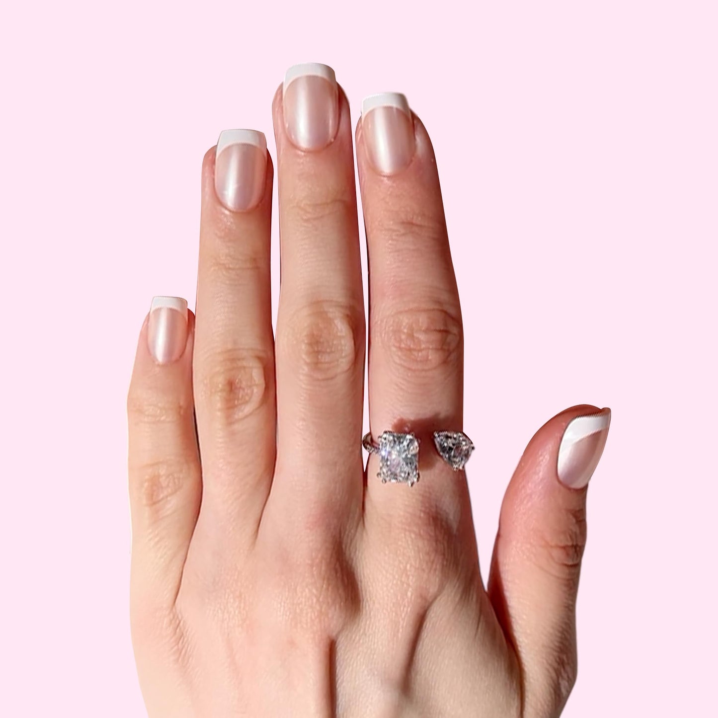 PaintLab Press On Nails - Iconic Frenchie Short Square French Tip Fake Nails, 30 Nails in 15 Sizes with Glue, Reusable Salon Quality Press On Nails