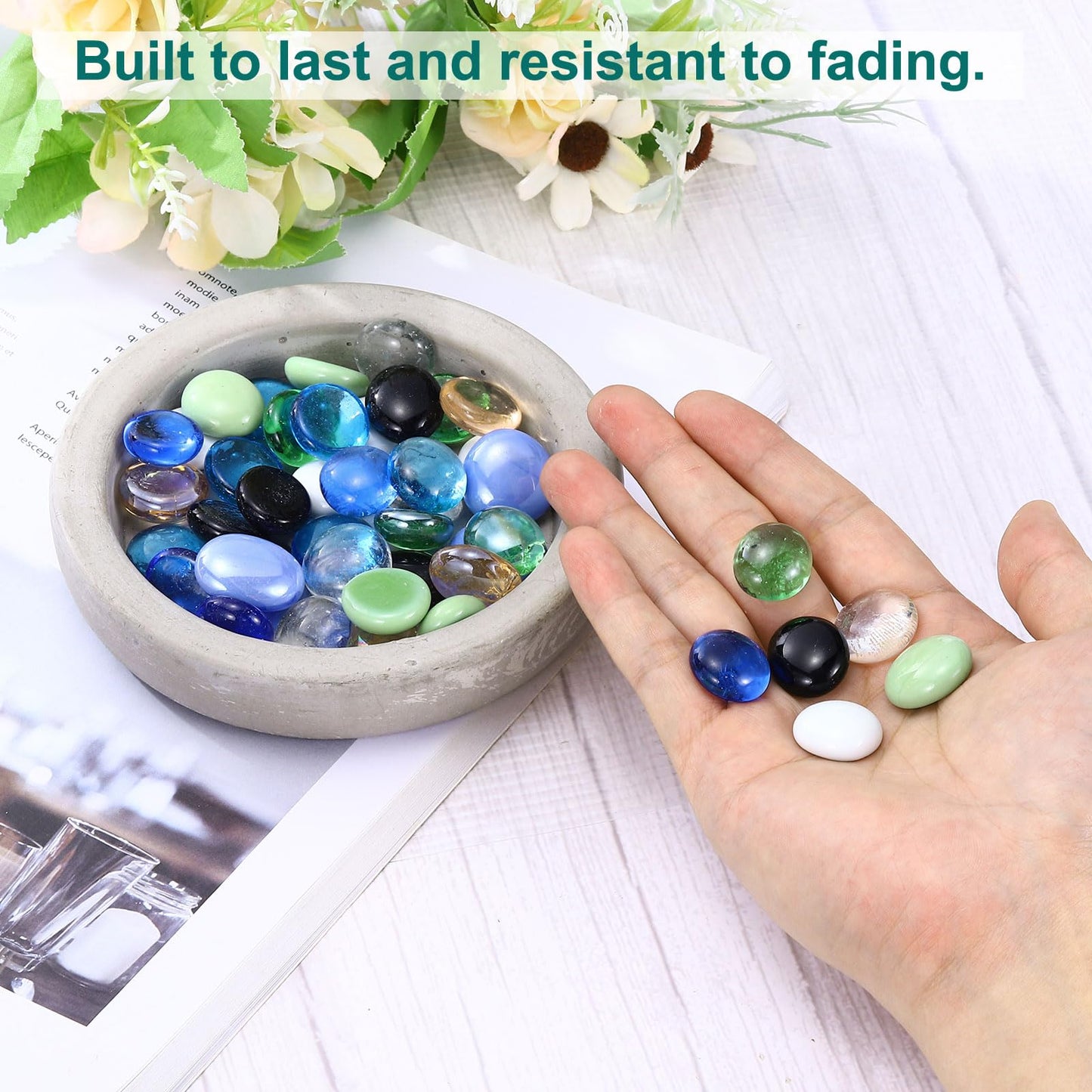 MECCANIXITY Ceramics Beads, Flat Ceramics Bright Green Iridescent 1.1lbs (0.67-0.75 Inch) Ceramics Marbles Pebbles for Vase Fillers Aquarium Decor DIY Craft