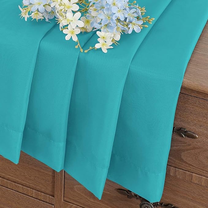 Valances for Windows 14 inch Length 2 Panels, Small Voile Sheer Curtains for Bathroom, Soft Fabric Lightweight Light Filtering Kitchen Curtains, Dual Rod Pocket, Turquoise, 2x42Wx14L Inches