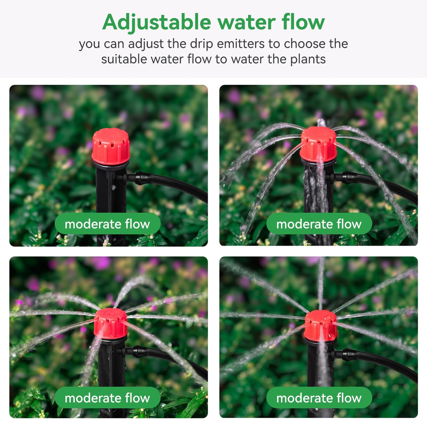 La Farah 50pcs Drip Irrigation Emitters for 1/4" Irrigation Tubing,Adjustable 360 Degree Irrigation Dripper with 1/4" Barbed Coupling Fittings,Garden Drip Emitters for (4-7mm) Watering System Kit