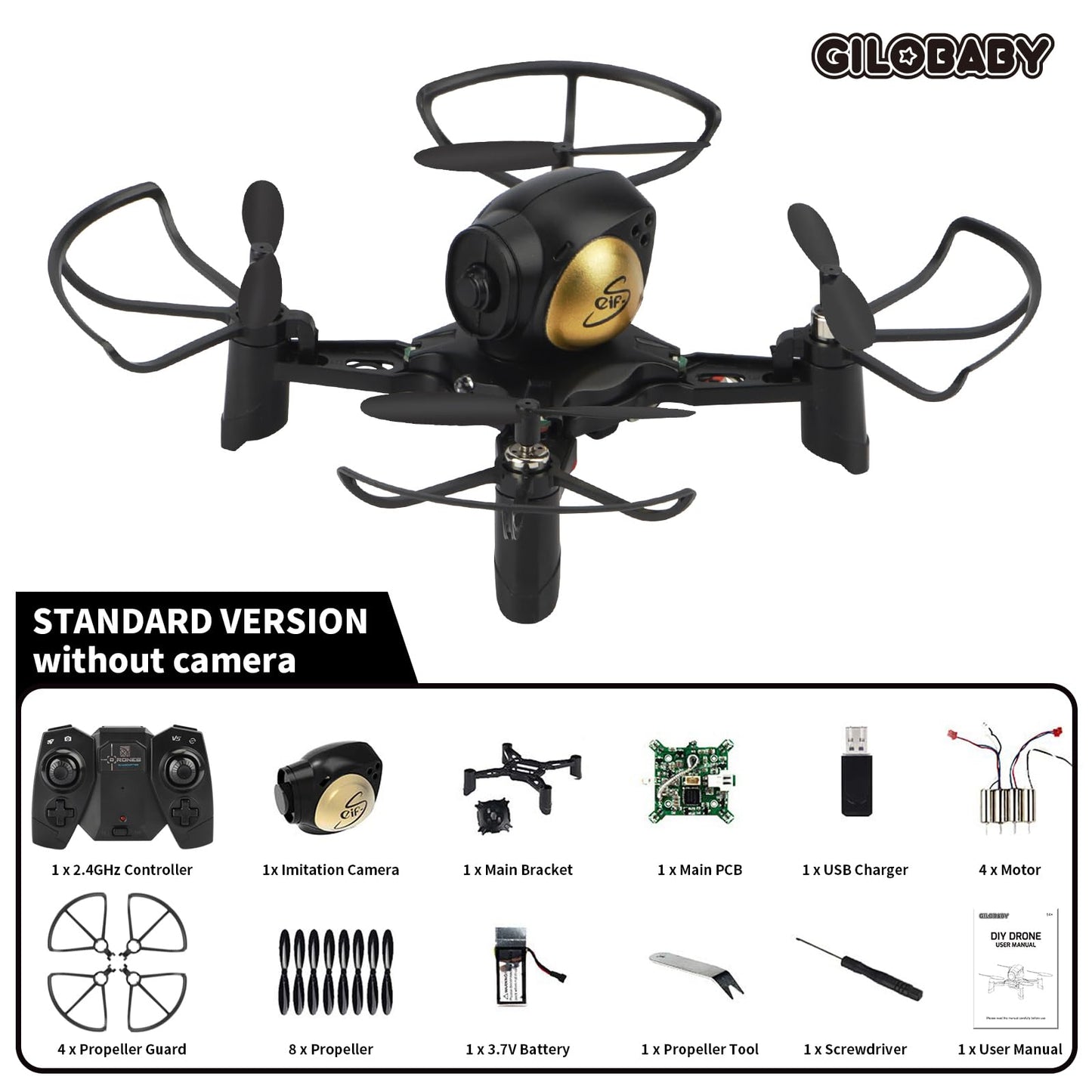 GILOBABY DIY Mini Drone Kit for Kids & Beginners — Build Your Own RC Quadcopter with Altitude Hold, Headless Mode, Indoor/Outdoor STEM Learning & Early Flight Courses, Bulk Educational Orders