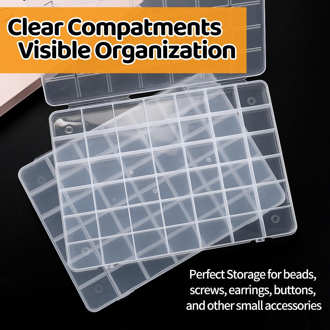 Praisebank 42 Grids Beading Storage Container Box, Perfect for Storage Beads & Small Items. (Clear / 4 Pack)