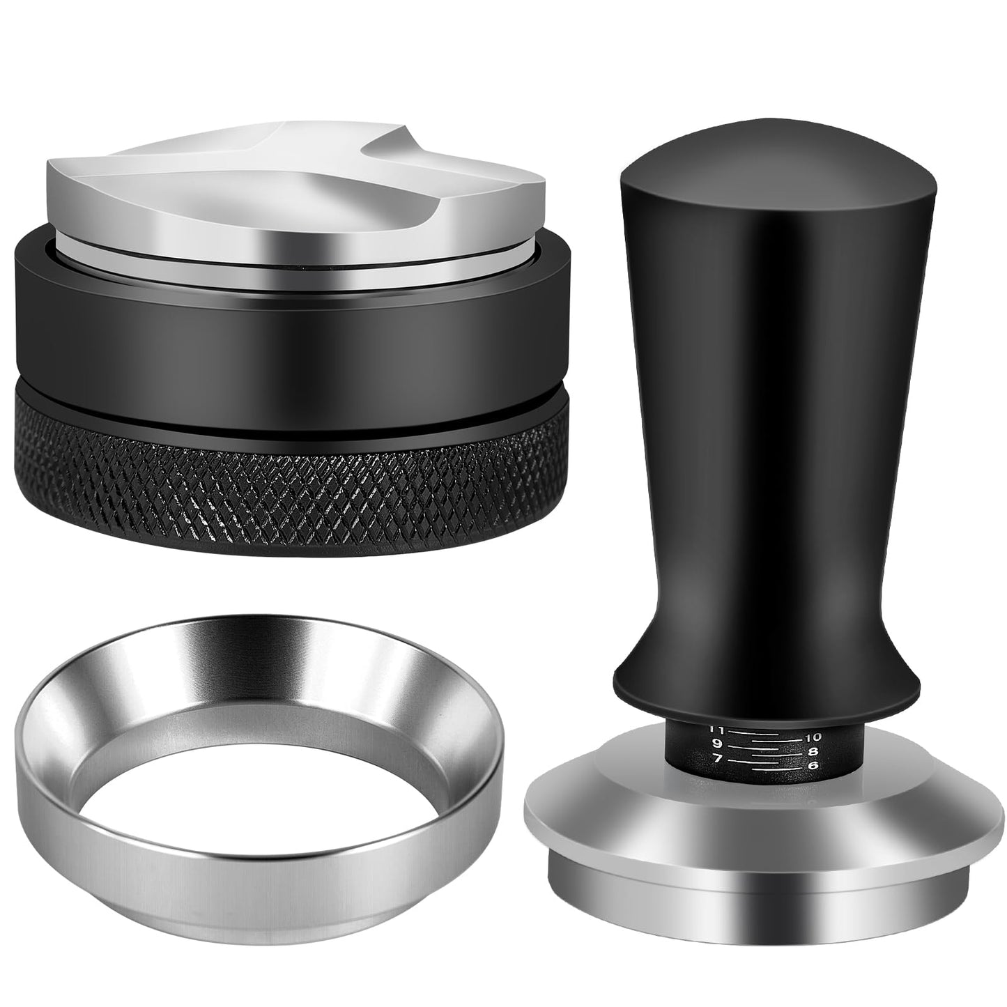 Reoszeank 51mm Espresso Accessories Kit, Espresso Distribution Tool, Spring Loaded Calibrated Tamper and Dosing Funnel Set, Coffee Distributor Leveler Fits Delonghi CASABREWS and atatix 51 mm Machines