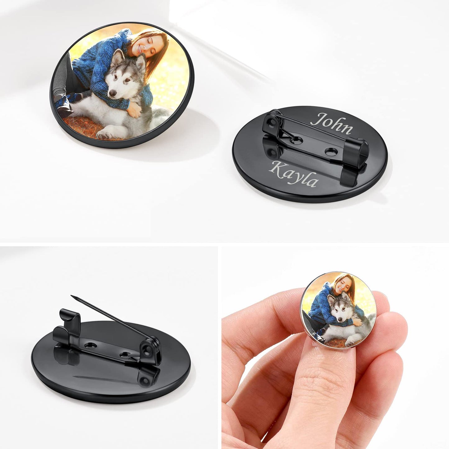 Custom4U Black Pin with Picture for Groom Personalized Wedding Bridal Memorial Bouquet Charm