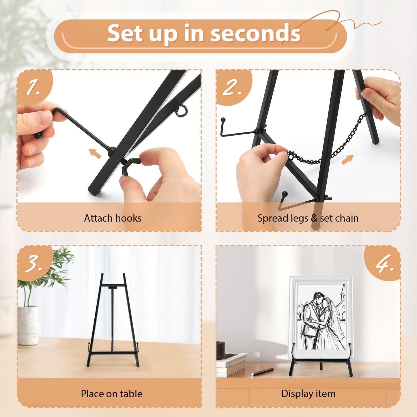 BeeCoAoo 16.5" Metal Easel Stand for Sign – Elegant Table Top Easel for Display, Heavy Duty Tabletop Picture Easel Stand for Wedding Sign, Picture Frame, and Art (Gold)