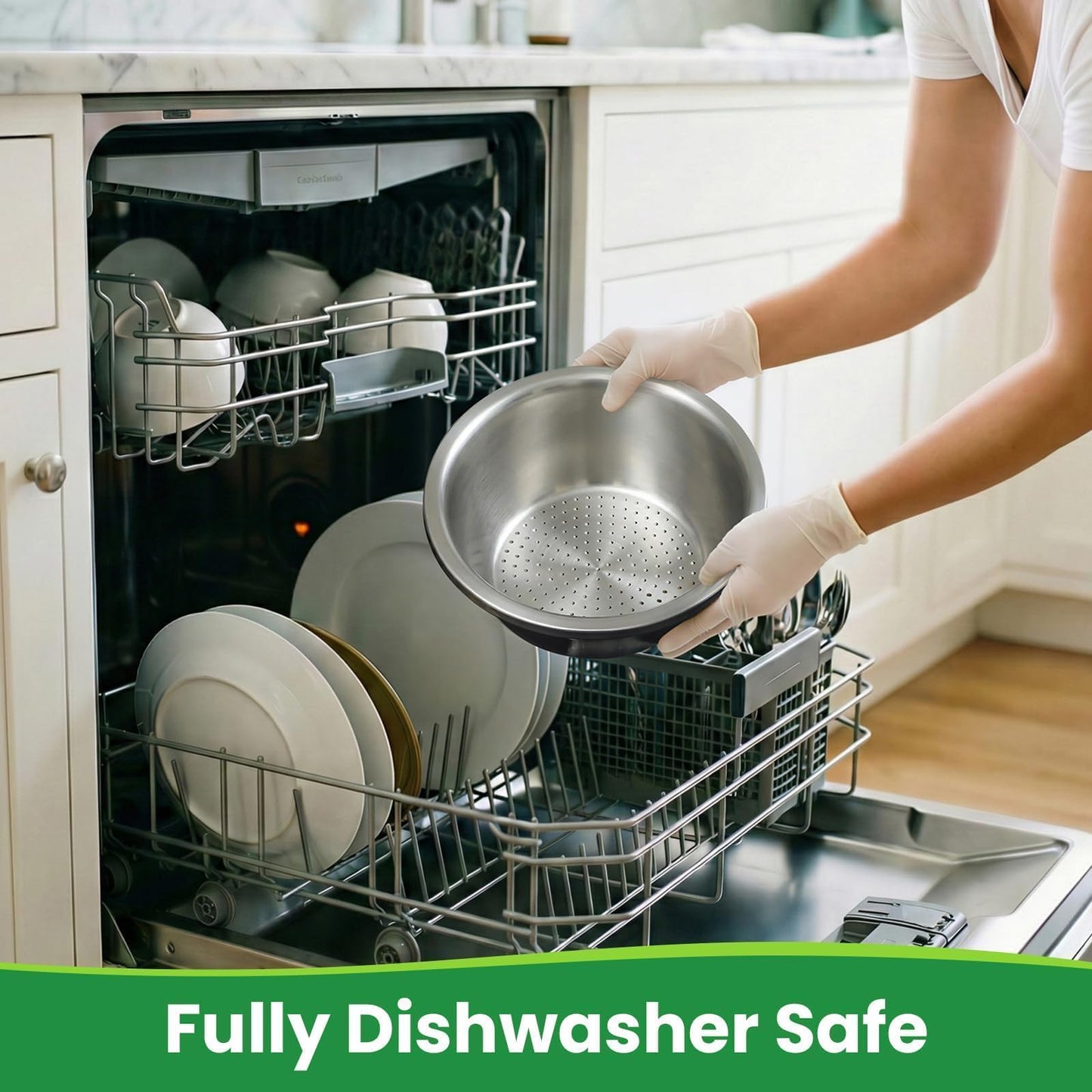 3.5QT Hands-Free 304 Stainless Steel Strainer and Colander with Self-Draining Base, Kitchen Microporous Strainers for Rice Pasta Fruits and Vegetables