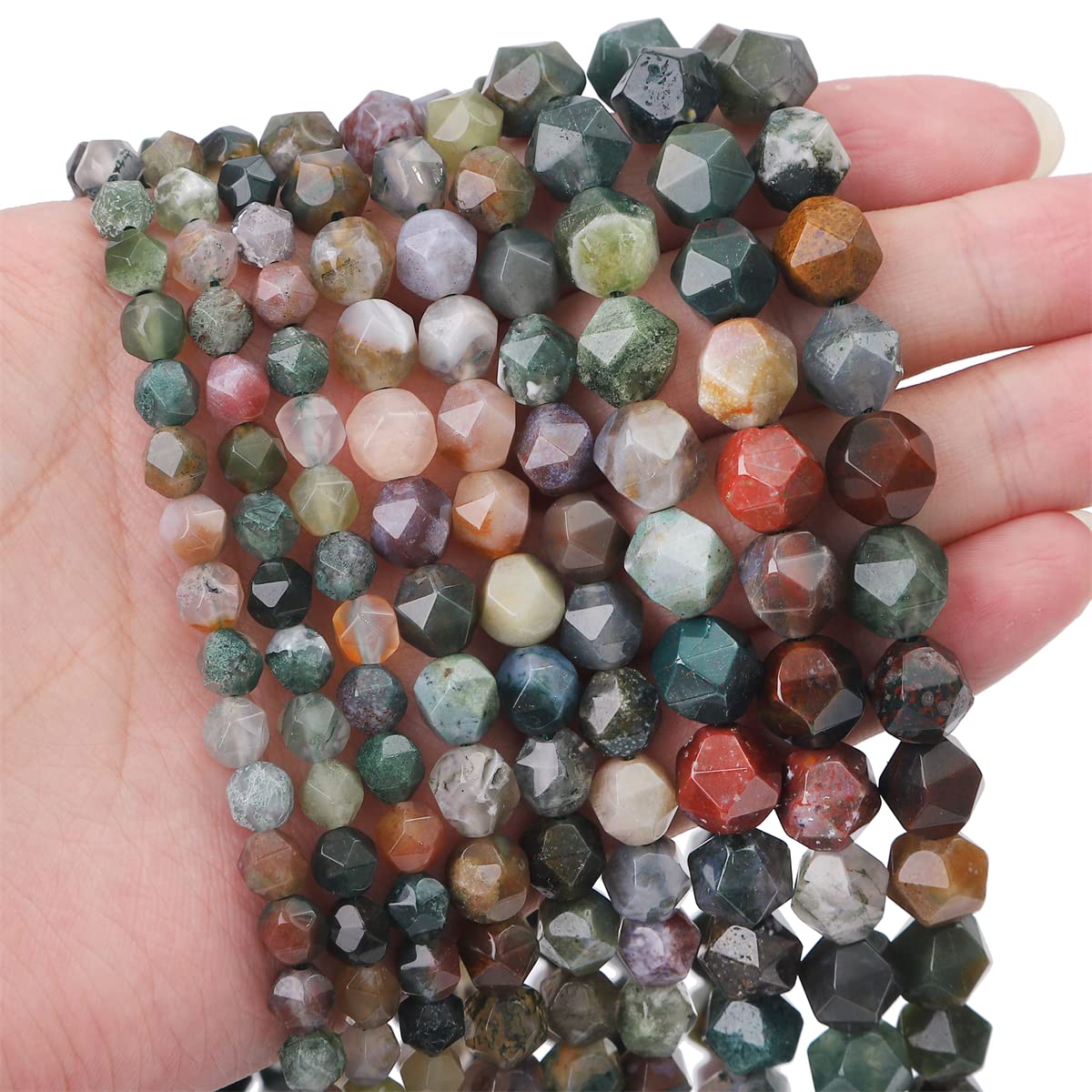 BEADIA Faceted Natural Indian Agate Stone Round Beads 6mm 36cm/Strand for Jewelry Making