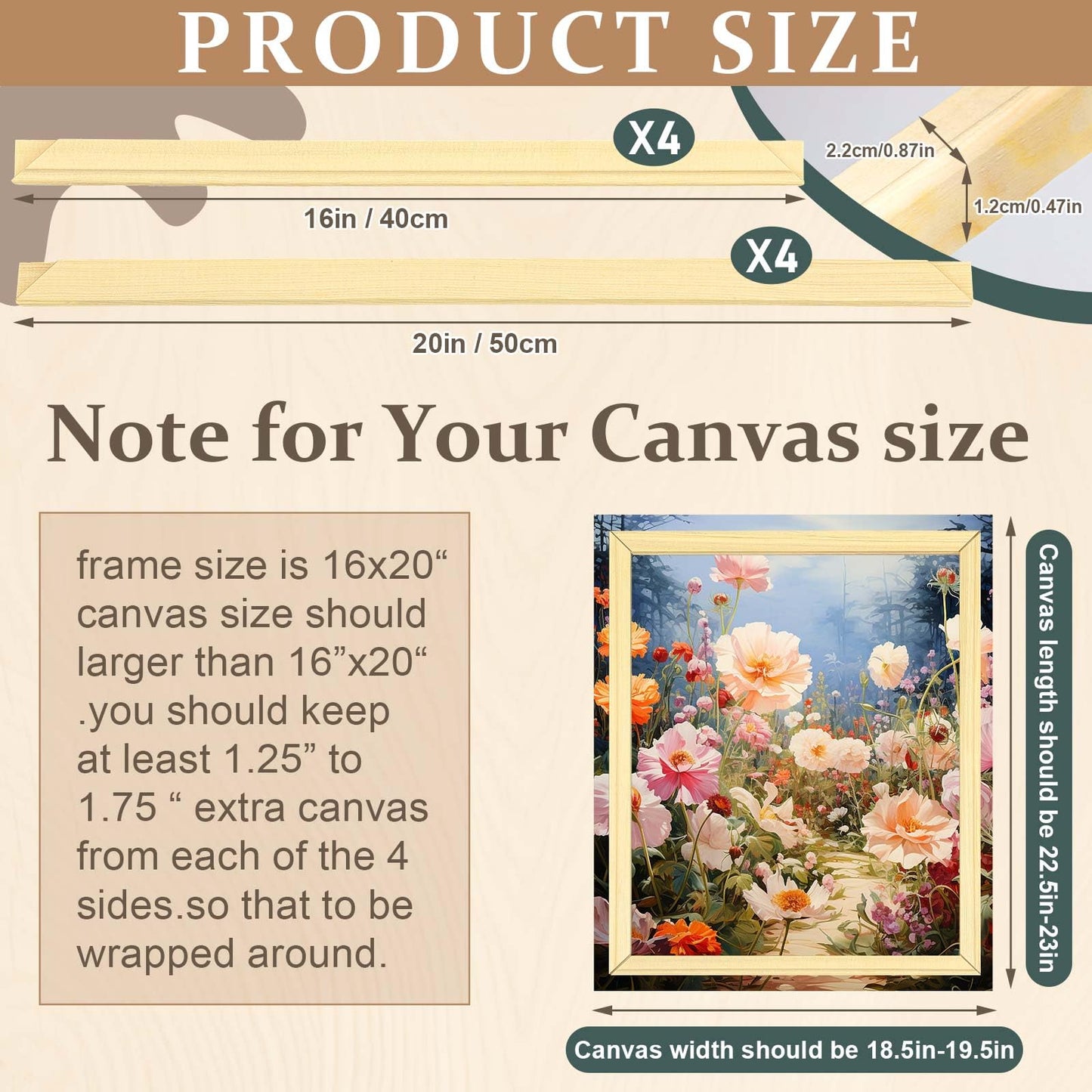 DoubleFill 2 Pack 16x20 Inch DIY Canvas Stretcher Bars Canvas Frame Wood Frames Kit Easy to Assemble for Prints, Posters, Oil Painting, Painting, Embroidery Stitch and Needlepoint Arts