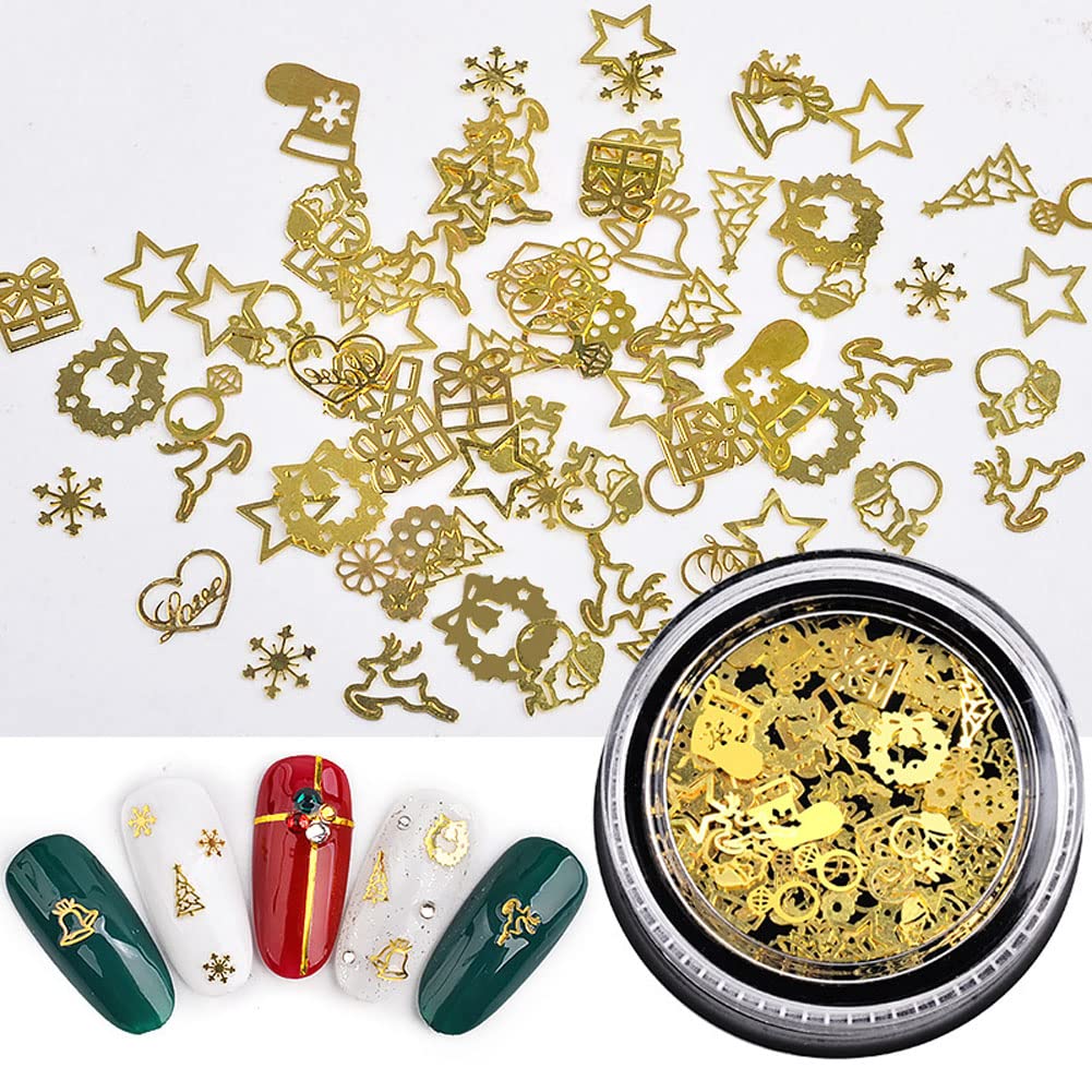 Mesiyun Nail Art Hollow Gold Studs 3D Metal Computer Chip Rivets Christmas Decoration Mixed Shape 3Boxes (3Boxes Metal Studs)