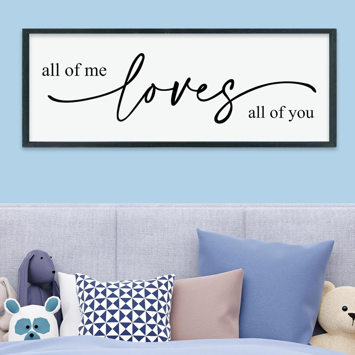 LuZhiQiang All Of Me Loves All Of You Wall Decor Art 40"×15" Master Bedroom Above Over Bed sign Love Quotes Large Framed Wooden Wall Hanging (Black)