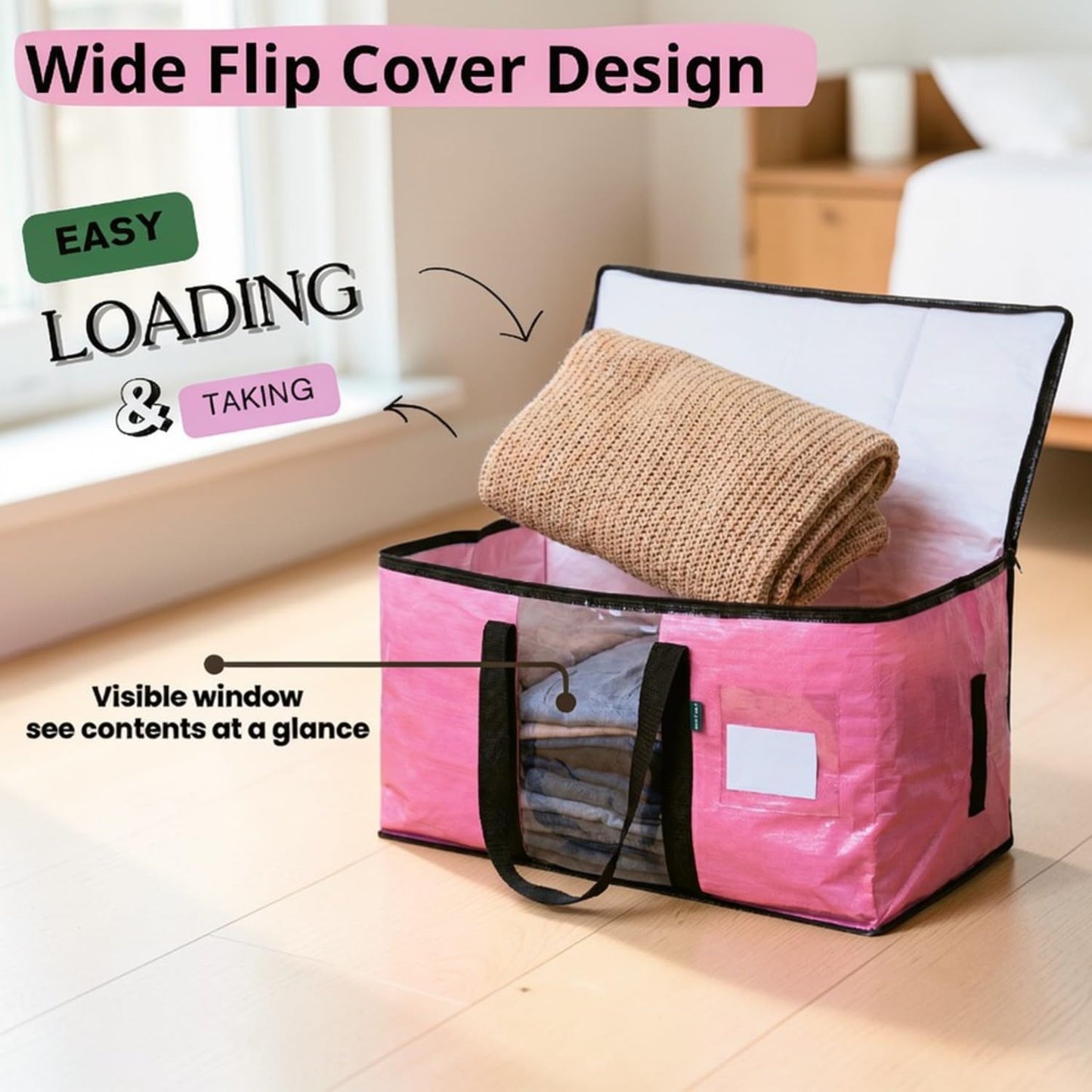 LALABAG 6-Pack Extra Large Moving Bags with Backpack Straps & Side Handles, 50 lbs Heavy Duty Storage Totes, Water-Resistant Clothes Packing Boxes Alternative (Pink)