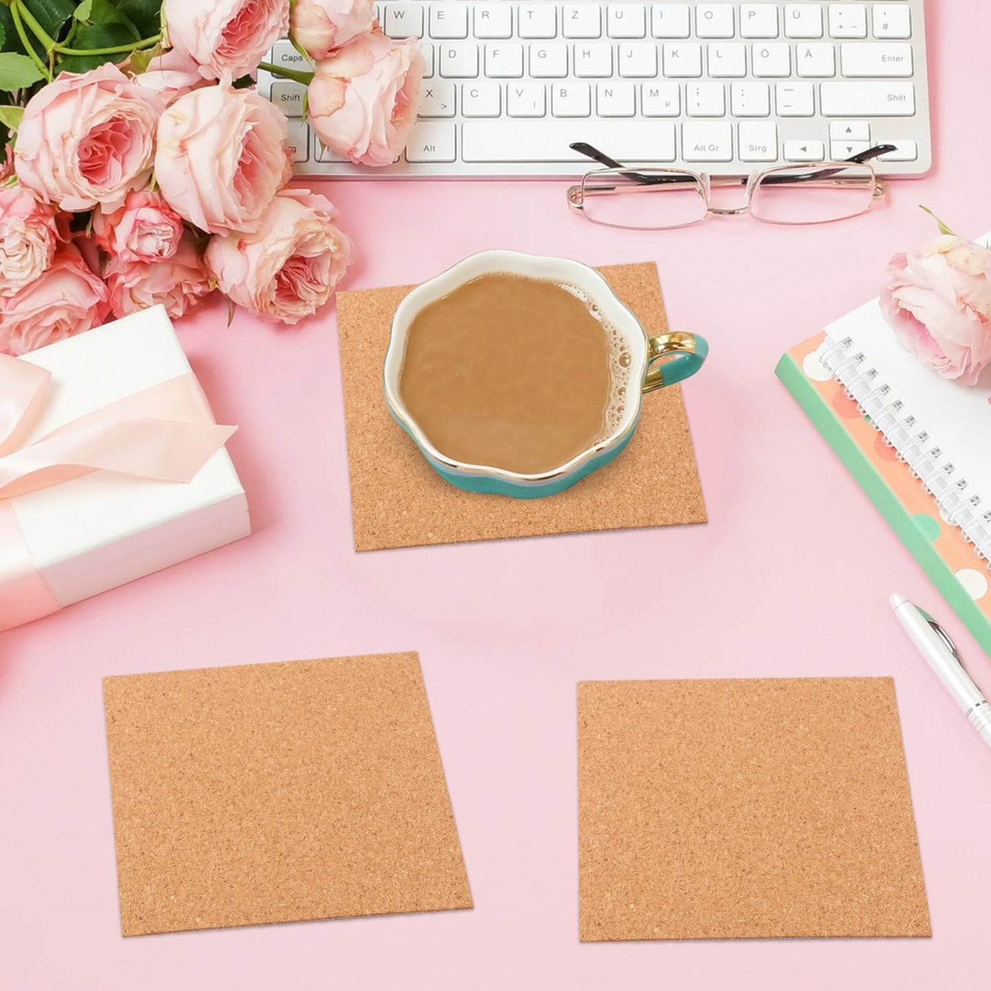 300 PCS 4 x 4 Inch Self Adhesive Cork Squares, Squares Backing Cork Tiles Sheets for Coasters, Perfect for DIY & Craft Projects