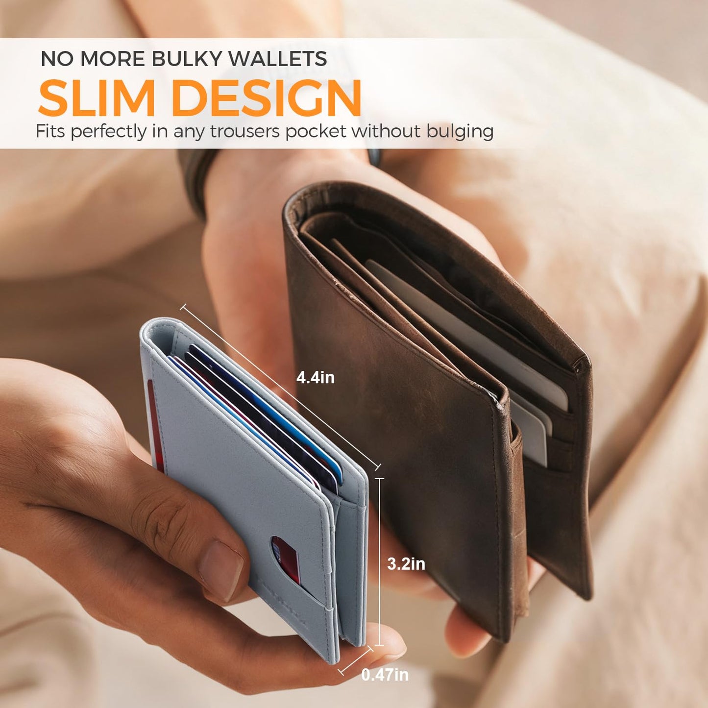 RUNBOX Slim Money Clip Wallets for Men RFID Blocking 11 Card Holder Minimalist Small Leather Bifold Novelty Men's Wallet Front Pocket Gift Box