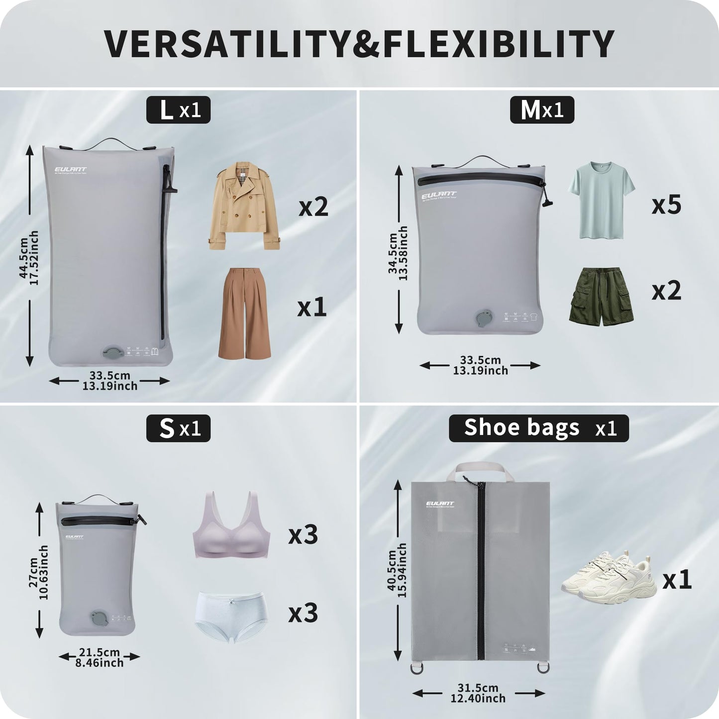 Eulant 4 Set Vacuum Packing Bags for Travel,Professional IPX8 Zip Packing Organizer for Suitcases Backpack,Space Saver Bags Packing Organizers for Clothing Packing