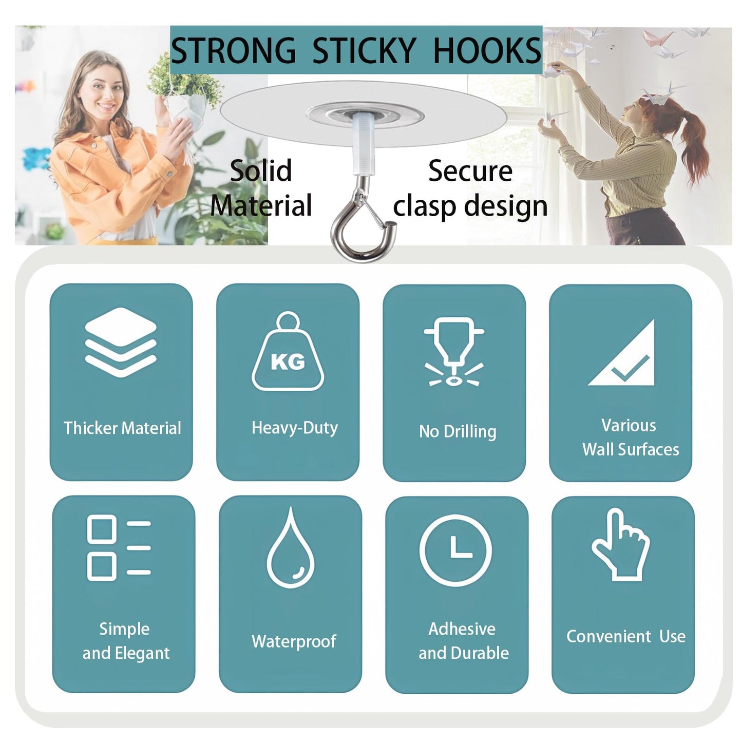 Crhexpva No Hole Adhesive Ceiling Hooks for Popcorn Concrete Textured Ceiling Unsmooth Wall Surface, No Drilling Self Adhesive Ceiling Hooks