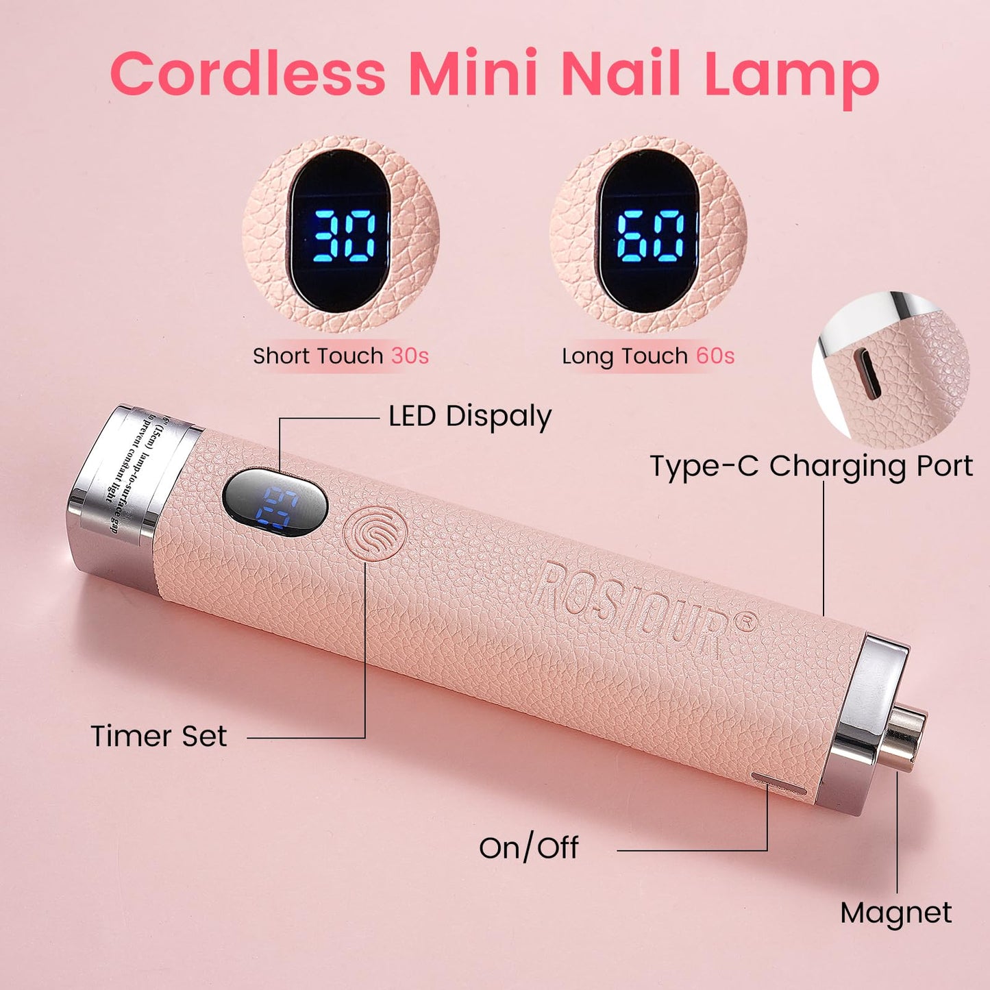 Rosiour Handheld Mini UV Light for Nails: Flash Cure UV Led Nail Lamp with Cat Eye Magnet- Hand Held Fast Dry Single UV Lamp Pen with Auto Sensor for Manicure Home Salon (Pink)