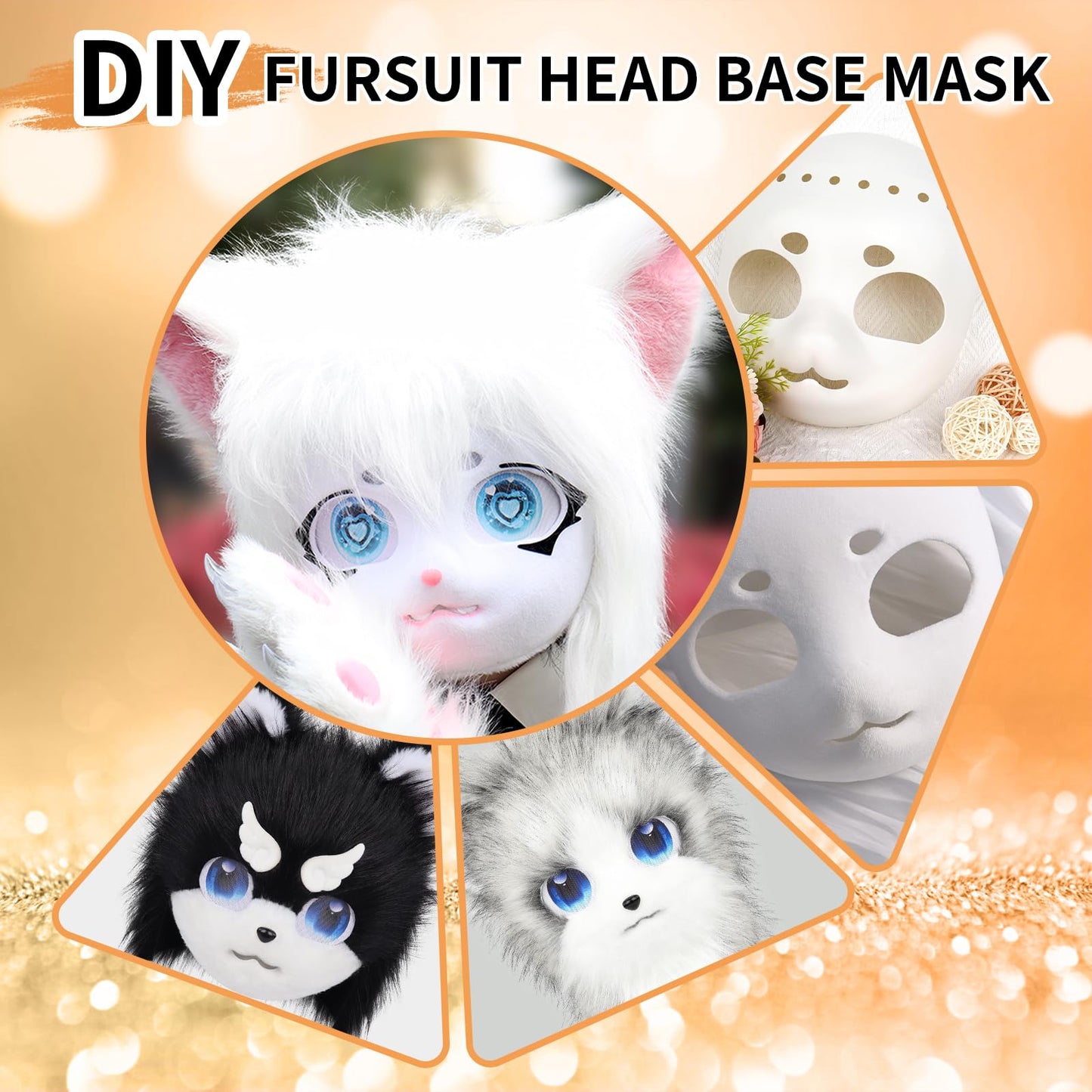 YLOVEFUR 3 PCS DIY Full Face Masks White Paintable Animal Fox Mask for Halloween Masquerade Cosplay Party Costume Accessories