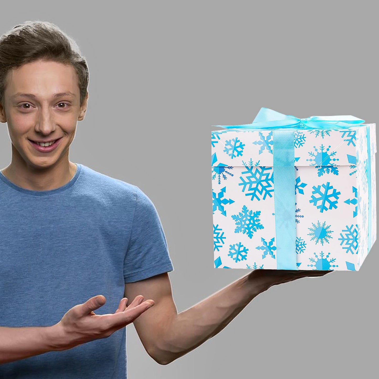 Jaywayang 5 Pack White Christmas Gift Boxes with Lids, Ribbons and Tissue Papers Square Gift Boxes - 7.1 Inch - Presents Wrapping Christmas Gift Holiday New Year Party Favor Boxes.