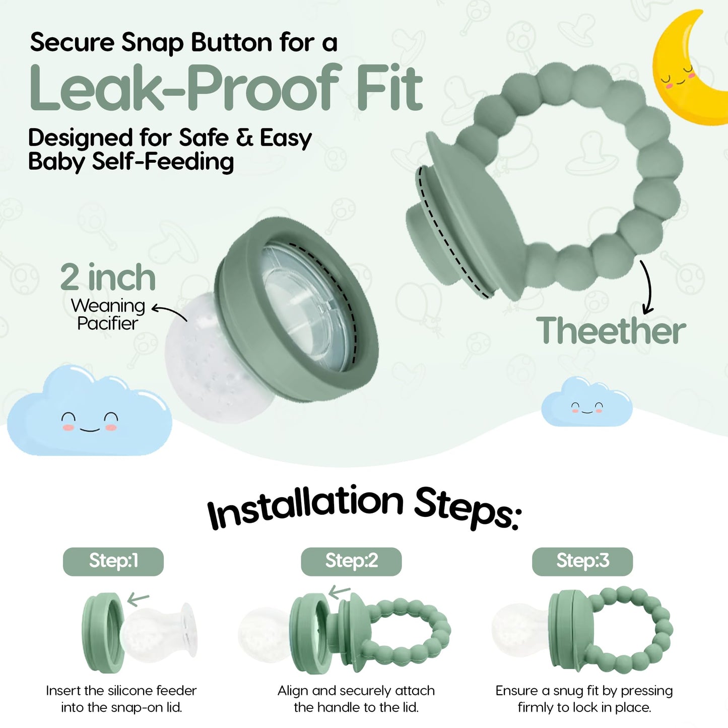 O'doe Baby Food Pacifier with 1 Feeder & 3 Nipples | BPA-Free, Food-Grade Silicone | Teething Toy & Weaning Nibbler for Infants