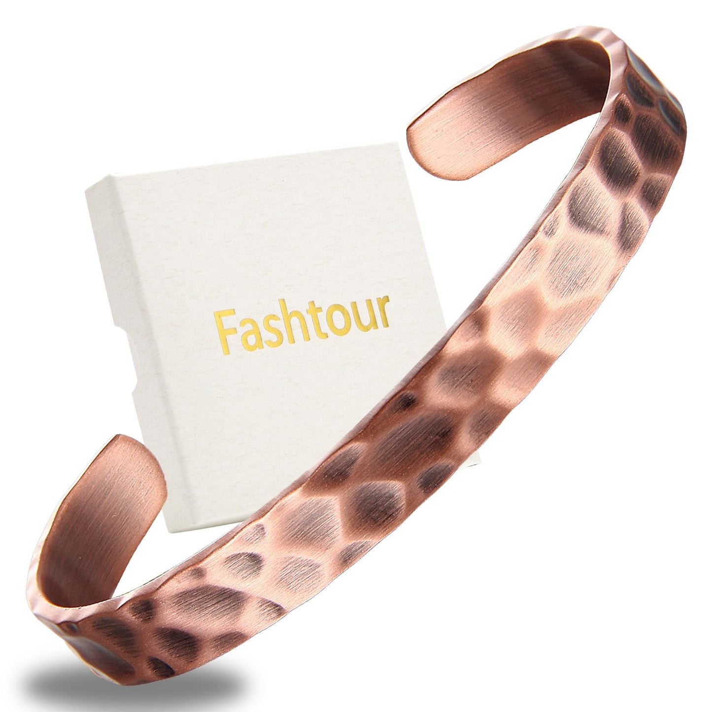 Fashtour Pure Copper Bracelet – Copper Bracelet for Men & Women – 100% Solid, Raw & Uncoated Handmade Hammered Tibetan Cuff Bangle (Copper079)