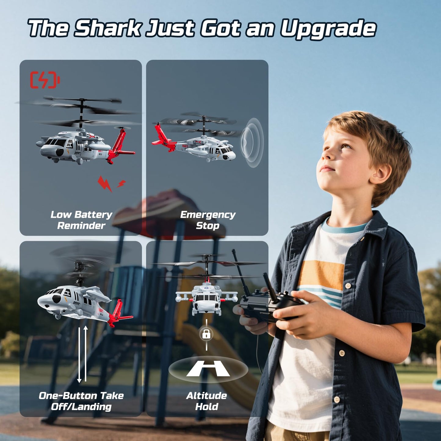 DEERC Black Hawk RC Helicopter,2.4GHz Remote Control Helicopter with 2 Batteries,26 Mins Flight,Indoor Helicopter Toy for Kids Adults,One-Key Take off,LED Light,Altitude Hold,Flying Gift for Boys 8-12
