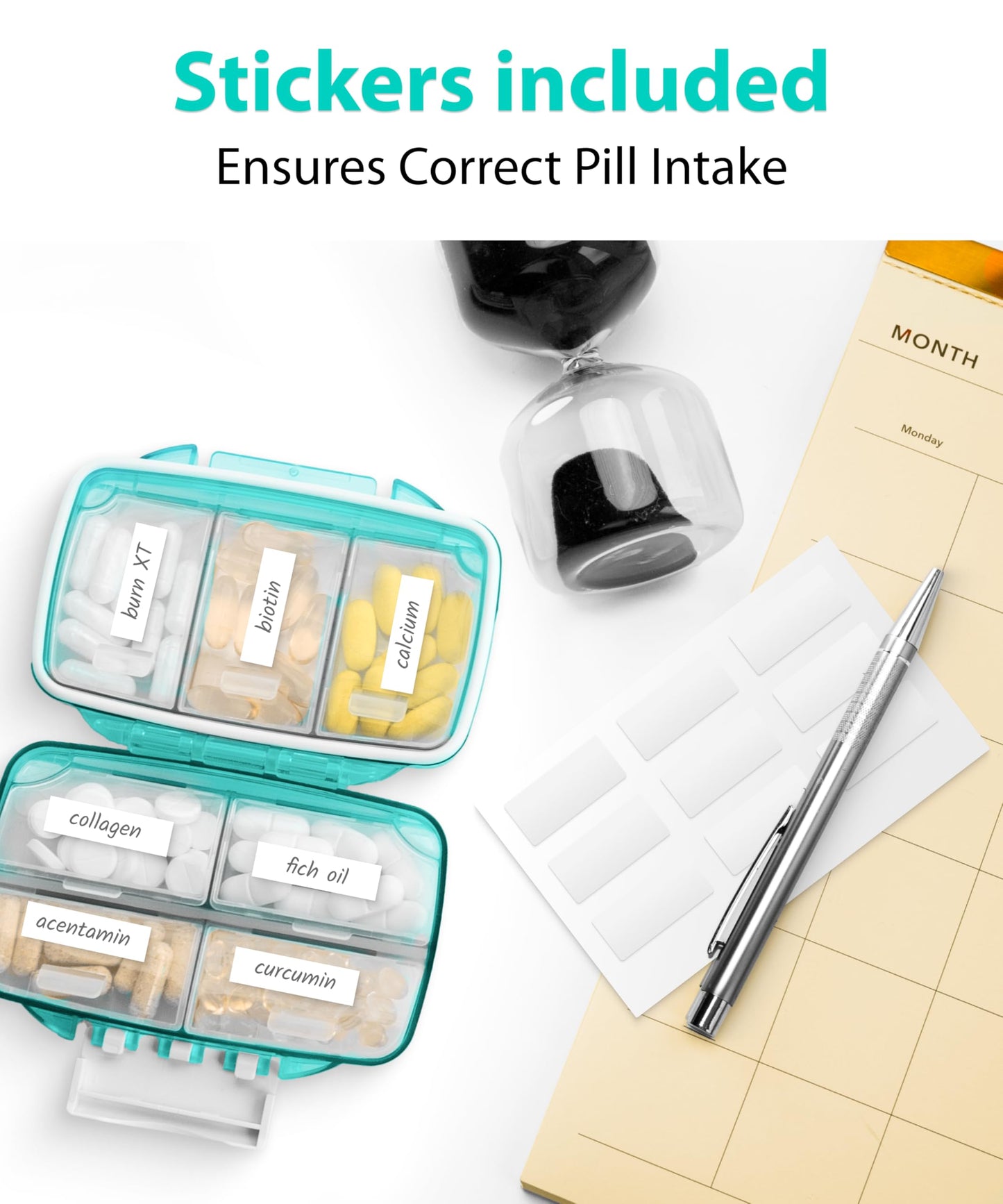 Travel Pill Organizer – Compact Medicine Kit for Purse, Portable Pharmacy Pill Box with Labels, Moisture-Proof Vitamin & Supplement Holder with 7 Secure Compartments for Home & Travel