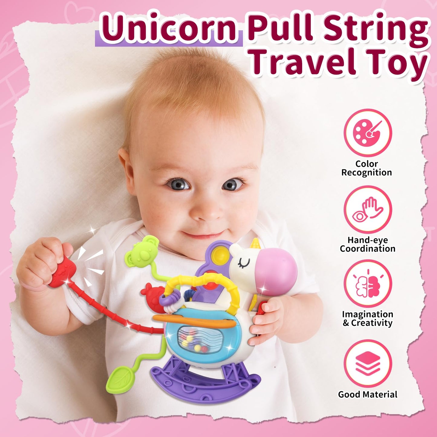 usrela 3 in1 Baby Toys 12 to 18 Months - Busy Board Sensory Toys, Tissue Box Toy, Pull String Teether, Learning Toy for Babies, Infant Gifts for 12 18 Months Old