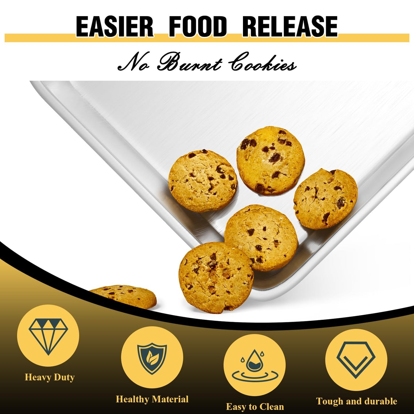Commercial Quality Baking Sheet Pan Set, Natural Aluminum Cookie Sheet, Umite Chef Encapsulated Galvanized Steel Rim Warp Resistant Baker's Quarter Sheet Pan, Cookie Tray Pans for Baking, Roasting