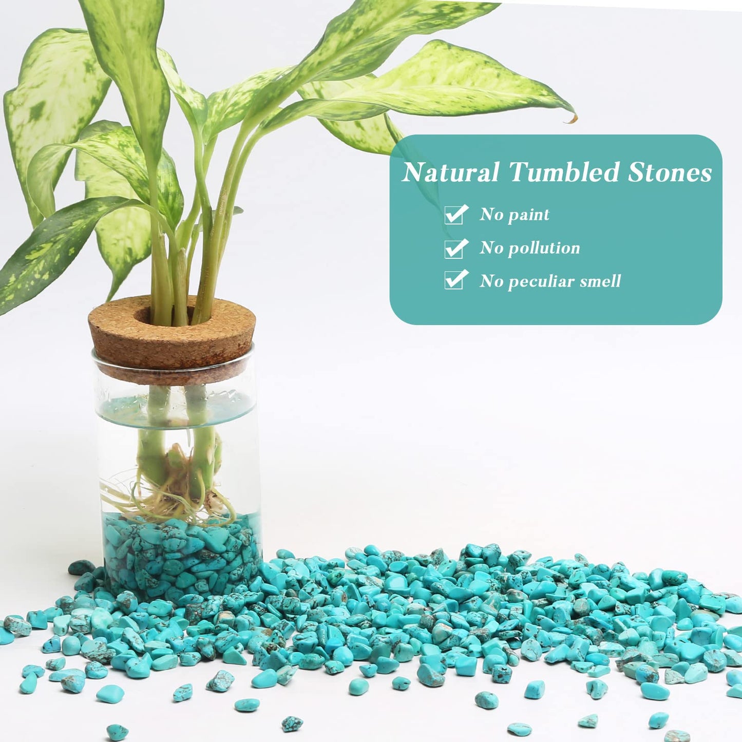 QICQDRAM Howlite Turquoise Small Tumbled Chips 0.9 Lb/405g Crystal Stone Decorative Pebbles for Home Decoration & Fish Turtle Tank, Vase Filler, Plants Decor