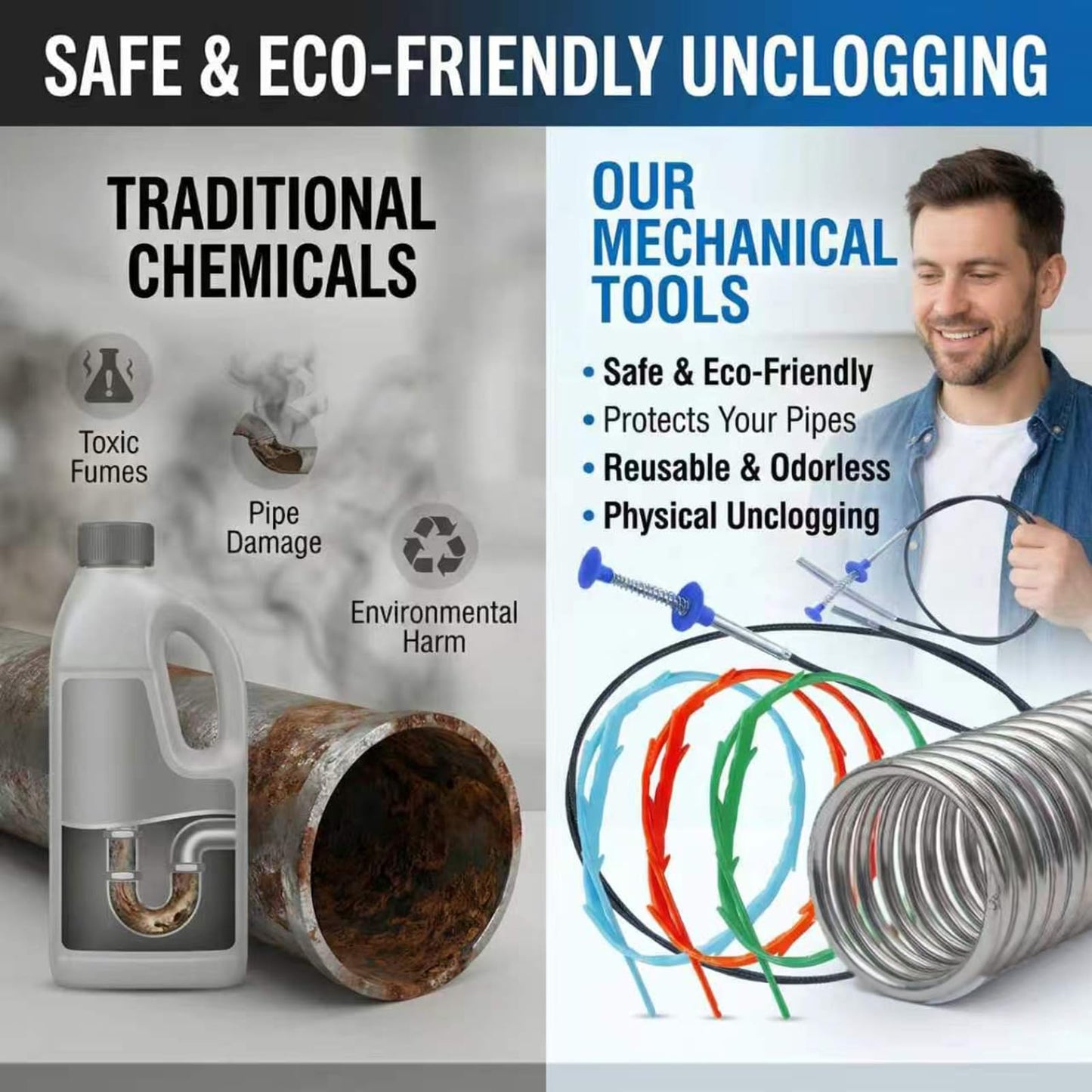 Drainage Snake, Drainage Cleaner, and Hair Removal Tool - Upgraded Version With Easier Pressing, Suitable for Toilet Unclogging, Sink, Shower, Flexible Drainage Snake - (23 inches, 79 inches)