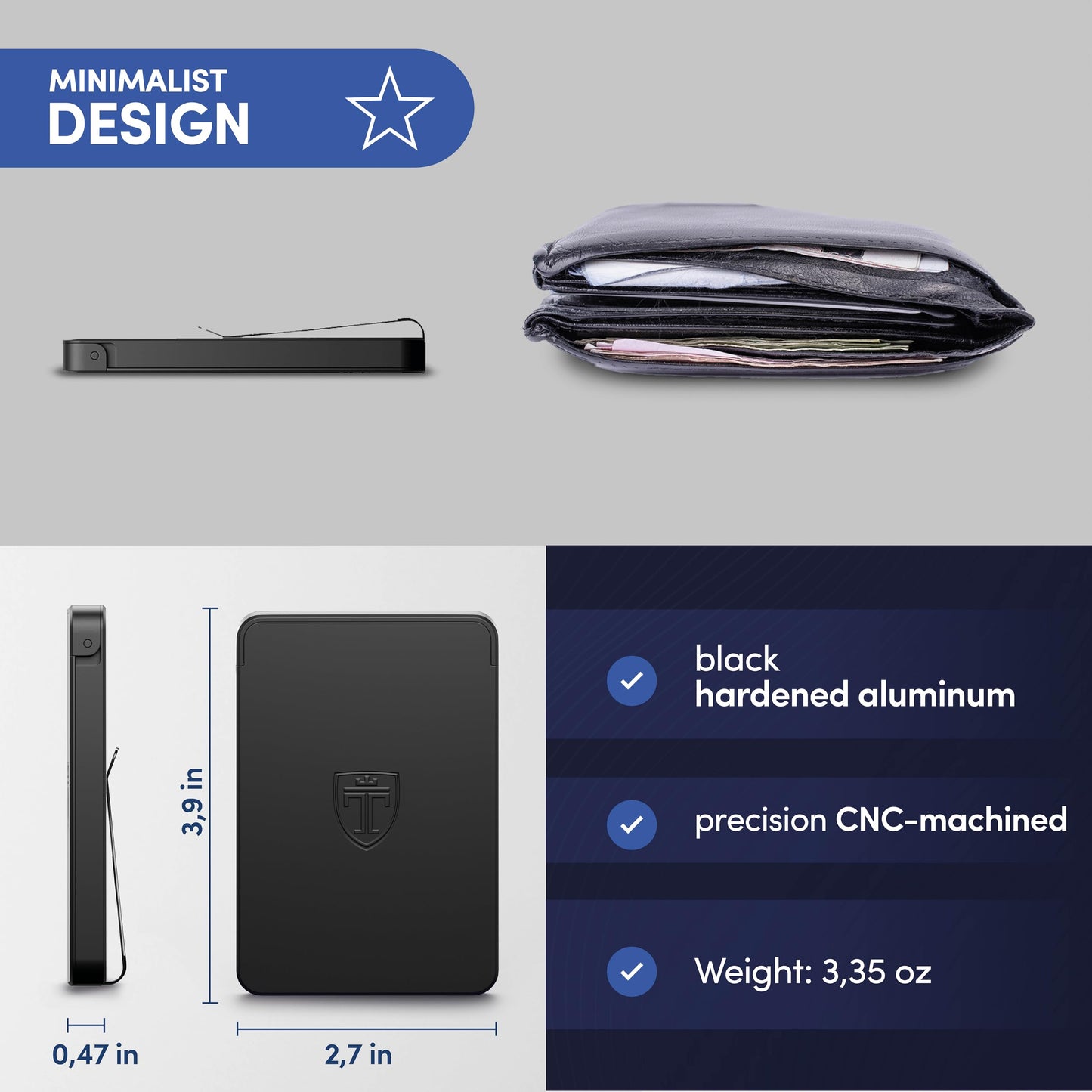 TRAVANDO SLYDE Aluminum Card Holder - RFID Blocking Slim Wallet for Men with Money Clip – Holds Up to 9 Cards – RFID Protected Credit Card Mens Wallet