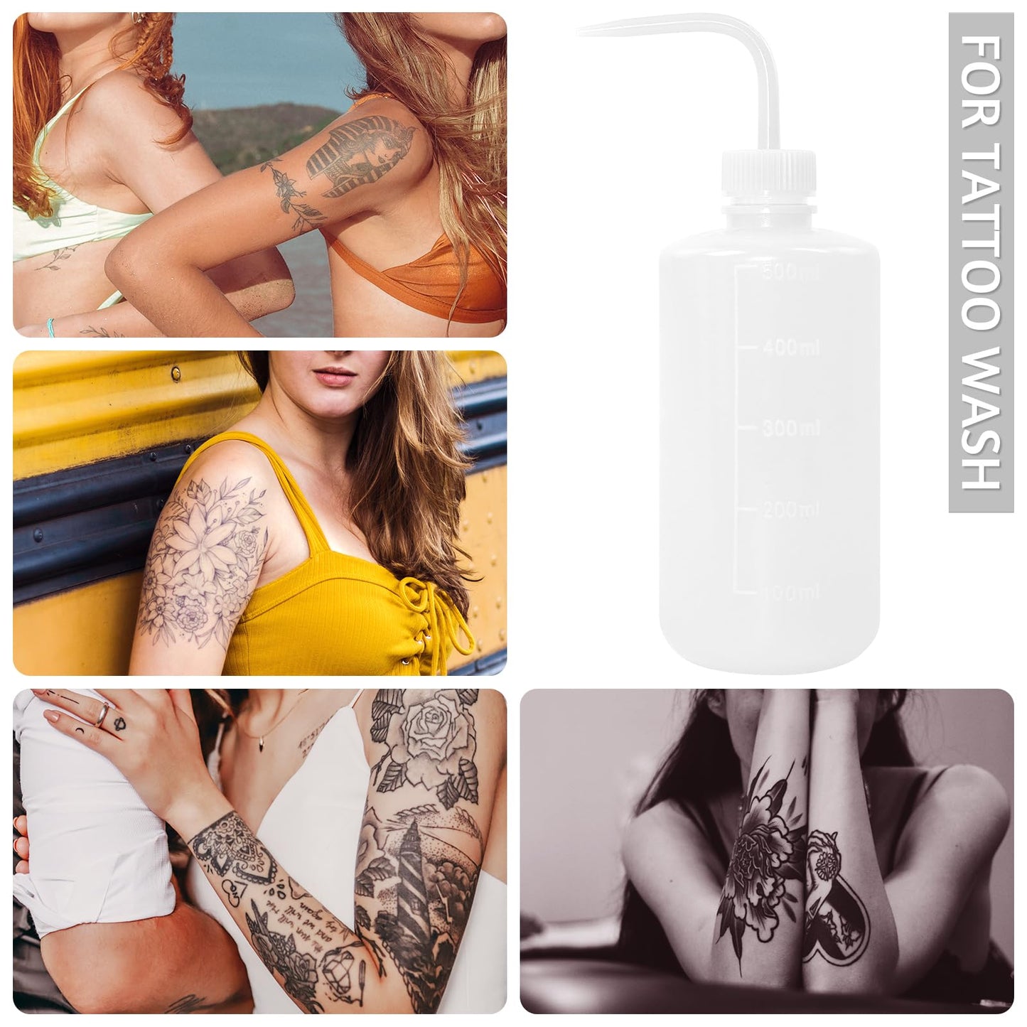 Grosun 4 Packs Tattoo Wash Bottle Water Squirt Squeeze Diffuser Bottles (White, 500ml)