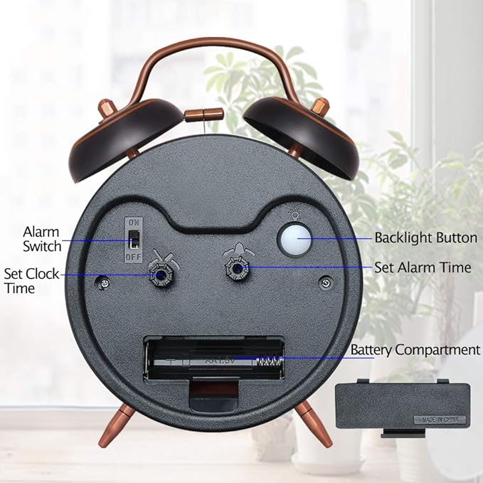 Peakeep Retro 4.5 inches Battery Operated Twin Bell Loud Alarm Clock | for Heavy Sleepers Adults, Old Fashioned Back to 80?€?s for Bedroom Desk Living Room Kids' Room Decoration (Black with Arabic)