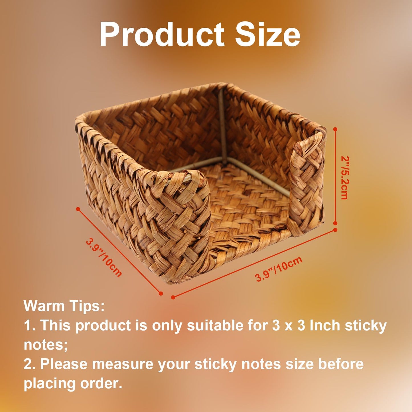 Shonmogar Seagrass Sticky Note Holder,2 Pack Woven Post It Note Dispenser for Desk,3 x 3 Inch Post It Note Holder, Rustic Sticky Note Dispenser for Home Office Desk Table Drawer, Caramel