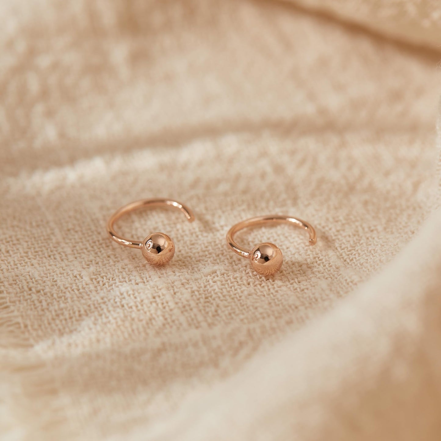 Half Hoop Earrings 18K Rose Gold Plated 925 Sterling Silver Ball Huggies Hoop Earrings for Women Little Ball huggie hoops Open Hug Hoop Earrings