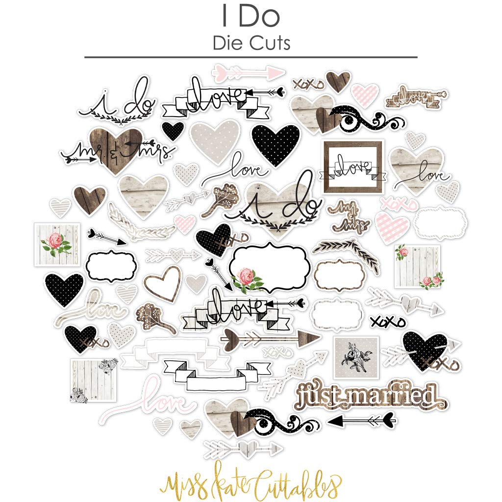 Paper Die Cuts - I Do - for Wedding - Over 60 Cardstock Scrapbook Die Cuts - by Miss Kate Cuttables