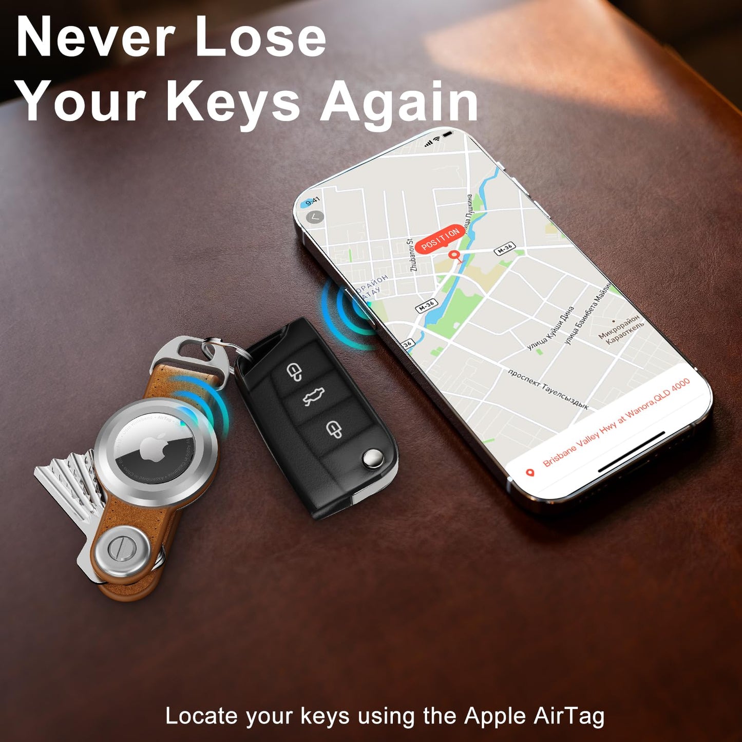Loovike.com Leather Key Organizer KeyChain with Airtag | Airtag Keychain Holder - Compatible with Airtag Holder,(Not Include AirTag)(Crazy Horse)